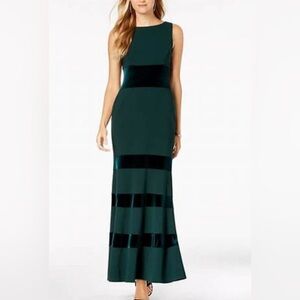 Vince Camuto black gown with velvet inserts, Back zipper mermaid bottom sz 12